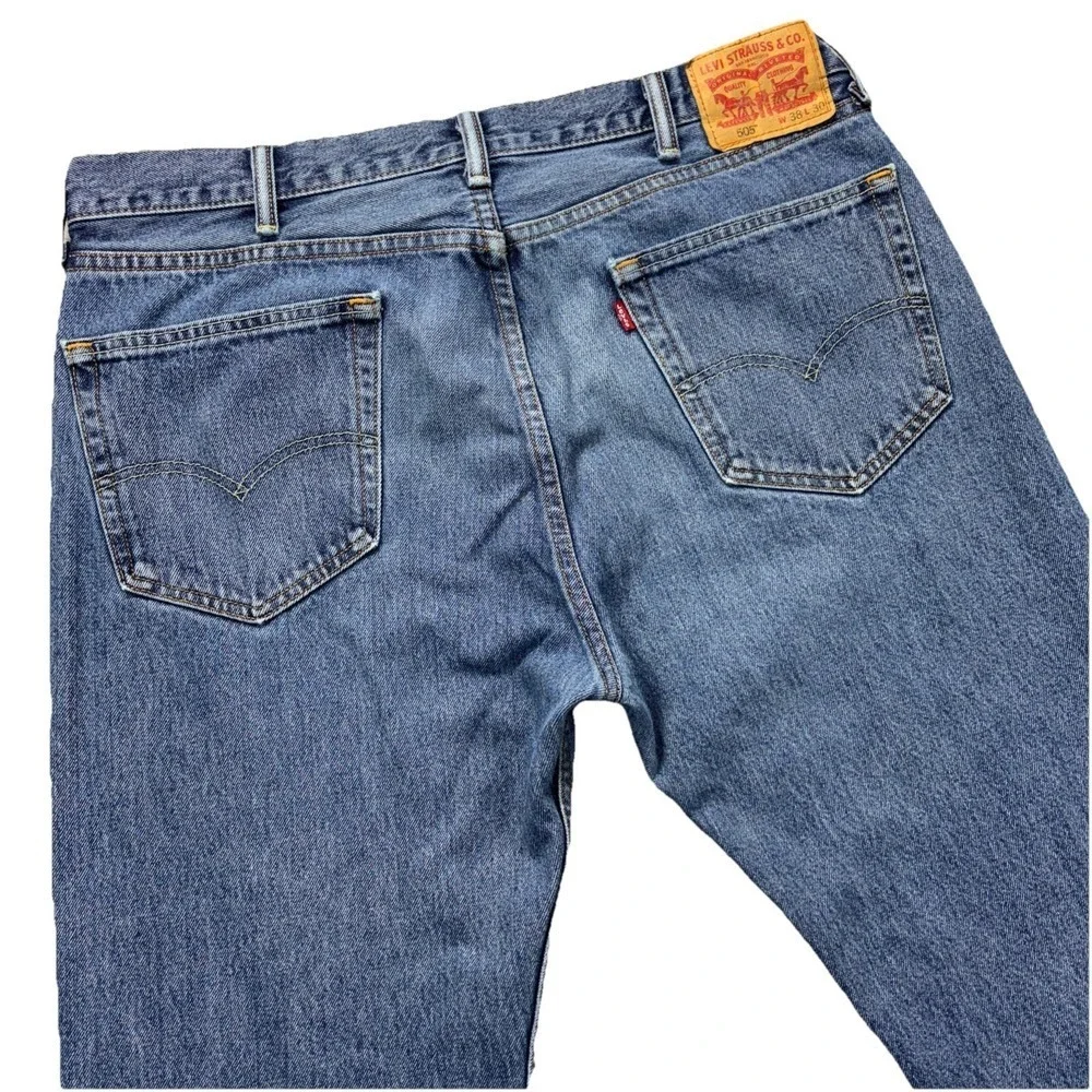 Levi's 505 jeans mens 38x29 (TAG-38x30) blue denim Workwear Straight Faded Biker